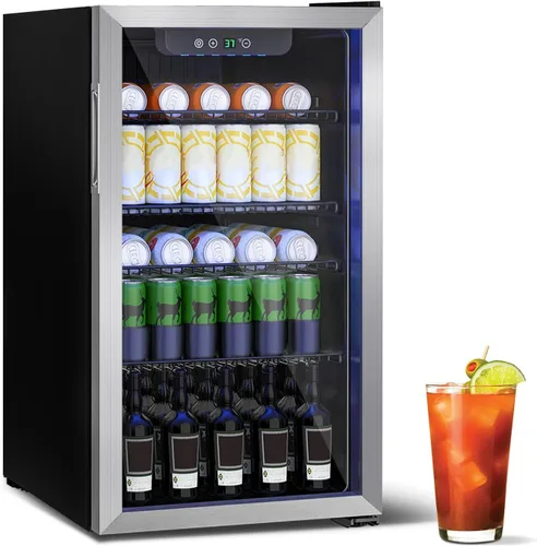 Miniatura 15 de DOGHLY Refrigerador de bebidas, mini refrigerador para 24 latas, puerta sólida para bebidas, refrescos, cerveza o vino, refrigerador pequeño