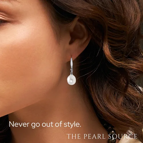 Miniatura 7 de The Pearl Source Real Pearl Dangle Earrings for Women with Genuine AAAA Quality White Freshwater Cultured Pearls 14K Gold Plated 925 Sterling