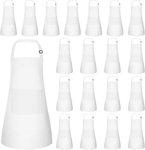 Miniatura 8 de Juego de 15 delantales para niños, delantal ajustable para niños con 2 bolsillos, delantal de chef para niños para pintar, cocinar, hornear, Negro