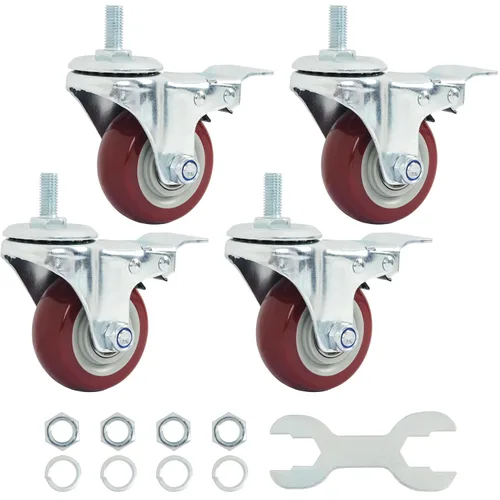 Miniatura 13 de Finnhomy Ruedas giratorias de 2 pulgadas, ruedas de vástago roscado resistentes de 3/8 a 16 x 1 con freno, juego de 4 ruedas de poliuretano de alta