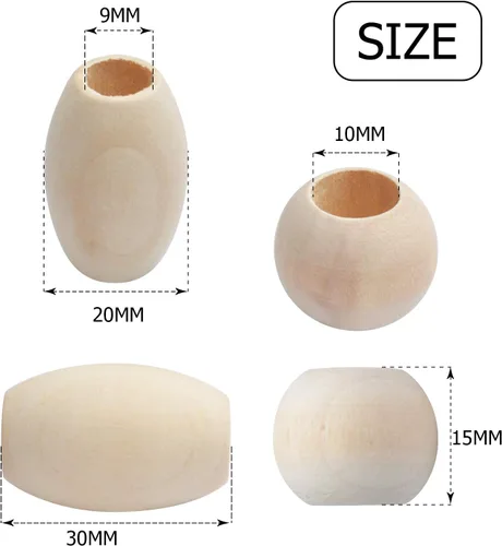Miniatura 2 de Cuentas espaciadoras de madera natural, 100 cuentas de tubo sin terminar de agujero grande para decoraciones hechas a mano, pulseras, colgantes