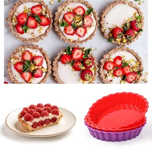 Miniatura 7 de FUNBAKY Molde de silicona para quiche, mini molde antiadherente redondo de silicona para tartas y tartas, 10 paquetes