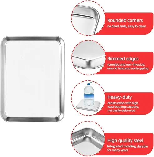 Miniatura 3 de Bandeja para hornear, bandeja para galletas de acero inoxidable, bandeja para hornear para horno tostador, tamaño 9 x 7 x 1 pulgadas, no tóxica