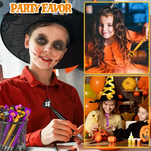Miniatura 3 de 48 bolígrafos de Halloween, calabaza, fantasma, murciélago. Bolígrafo retráctil de tinta negra de 0.039 in para Halloween, suministros de fiesta