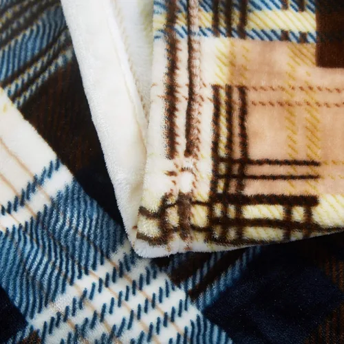 Miniatura 3 de Tache Home Fashion - Manta de micro polar super suave para invierno, diseño tartán a cuadros, azul y marrón, estilo granja, ligera, de doble cara