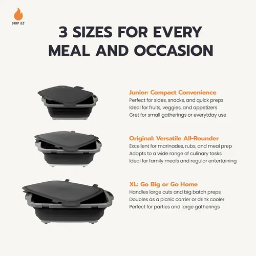 Miniatura 4 de Drip EZ Tina plegable para preparación de barbacoa, para preparación de comidas, marinar, almacenamiento de alimentos, incluye tabla de cortar