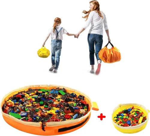 Bolsa de almacenamiento de juguetes para tapete de juego Lego - Organizador de juguetes Duplo con cordón para niños, con bordes, puede ser un regalo