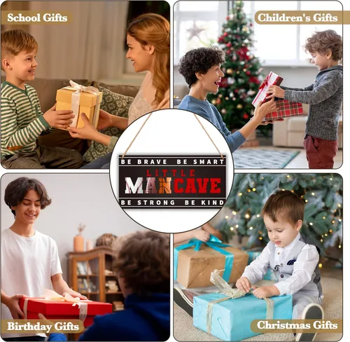 Miniatura 7 de Letrero de madera para colgar en la puerta de Little Man Cave, All-Star Sports - Decoración para colgar en la puerta, decoración para niños