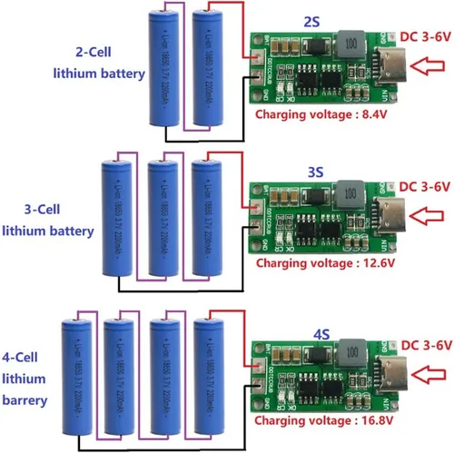 Miniatura 7 de Adeept Tipo-C USB-C 2S 2A 18650 21700 3.7V Módulo de carga de batería de litio Placa de carga Step-Up Boost Li-Po polímero USB C a 8.4V
