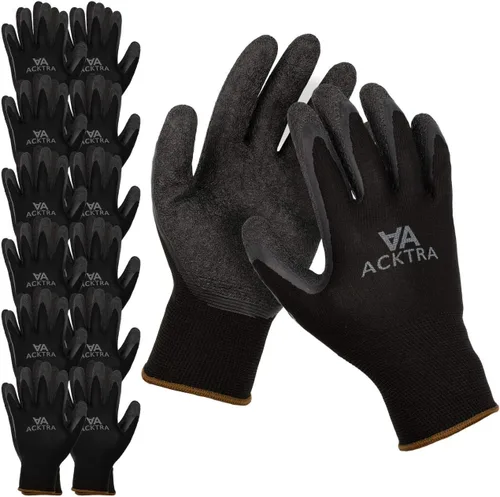 ACKTRA Guantes de trabajo de seguridad de nailon recubierto, 12 pares, muñequera de punto, multiusos, para hombres y mujeres, WG008 poliéster negro,
