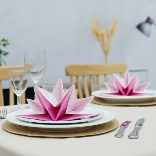 Miniatura 2 de Servilletas de cena de origami en forma de estrella en rosa y blanco degradado (desechables), paquete de 12, 23 x 15 pulgadas, papel de 3 capas