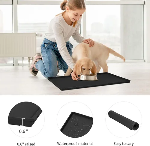 Miniatura 2 de Mantel individual de silicona para cuencos para comer para perros y gatos, impermeable, antideslizante. Tamaño: (18.5 x 11.5 pulgadas) borde elevado