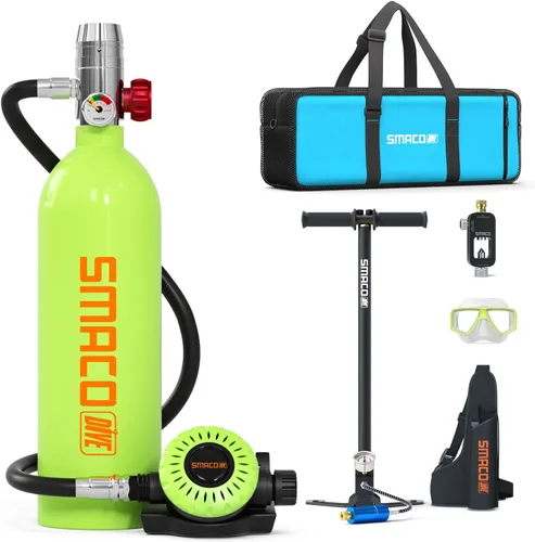 Miniatura 15 de SMACO Mini tanque de buceo 1L Tanque de buceo pequeño hasta 20 minutos Tiempo de buceo Tanque de aire portátil para pulmón Buceo Kit de cilindro