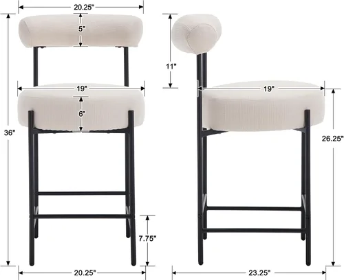 Miniatura 2 de EALSON Moderno juego de 2 taburetes de bar tapizados de lino con respaldo abierto curvo/asiento redondo, cómodas sillas de bar para isla de cocina