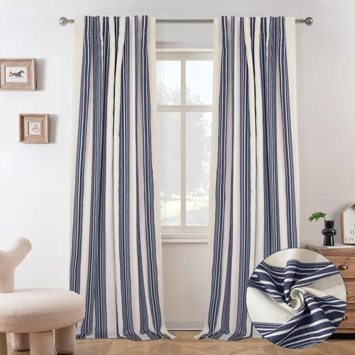 Miniatura 38 de DriftAway Chris Linen - Cortinas opacas con capa térmica y reductora de sonido, 63 pulgadas de largo para dormitorio, cortinas estampadas a rayas