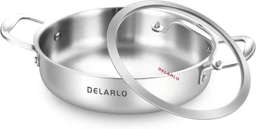 Miniatura 10 de DELARLO Sartén Salteadora Híbrida de Acero Inoxidable de Tres Capas de 10 Pulgadas, 3QT Sartén de Chef para Cocinar, Anti-Rayones, Compatible
