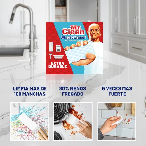 Miniatura 2 de Mr. Clean Borrador mágico, limpiador multiusos, limpiador de limpieza, pared, tenis, cocina, baño, ducha, esponja de melamina, almohadillas extra