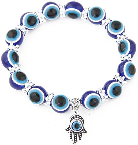 Miniatura 5 de Caiyao Juego de pulseras multicolor con cuentas de ojo malvado de la suerte amuleto turco Hamsa mal de ojo pulsera elástica elástica para mujeres