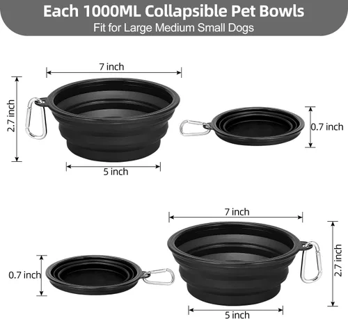 Miniatura 2 de Kytely Tazones grandes plegables para perros, paquete de 2 tazones plegables de viaje para perros de 34 onzas, cuenco portátil para alimentos