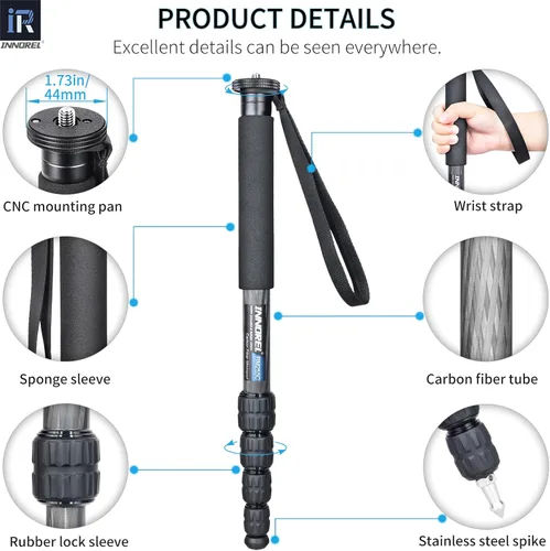 Miniatura 4 de Cámara de fibra de carbono Monopod INNOREL RM255C Profesional Portátil Compacto Ligero Viaje Monopod de 5 secciones para Canon Nikon Sony DSLR