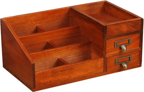 Zerodeko Organizador de maquillaje para tocador, organizador de mesa de madera, soporte de almacenamiento de artículos diversos