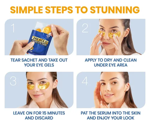 Miniatura 9 de Stylia Parches para usar debajo de los ojos para ojos hinchados y ojeras (20 pares) – Mascarilla de oro de 24 quilates para usar debajo de los ojos