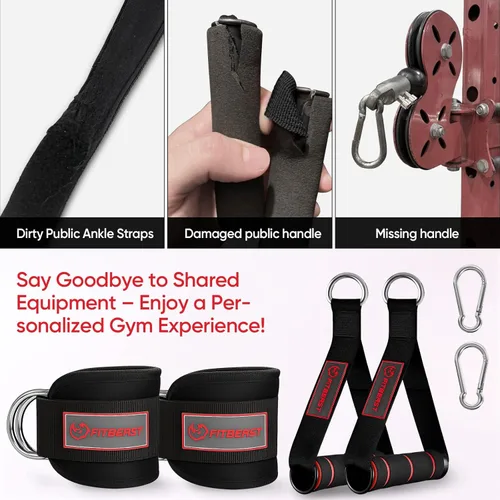 Miniatura 5 de FitBeast Ankle Straps for Cable Machines Women, Ankle Strap Set - Glute Kickback Ankle Strap & Gym Handles, Gym Ankle Straps for Resistance Bands