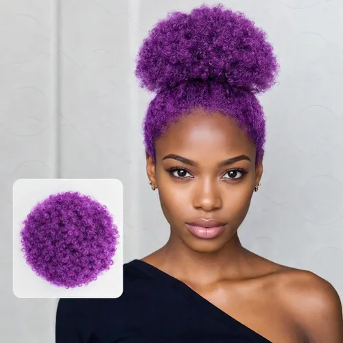 Miniatura 14 de THEMIS HAIR Cola de caballo afro con cordón para mujeres negras, moño corto de cola de caballo con cordón alto para cabello natural corto, 1b