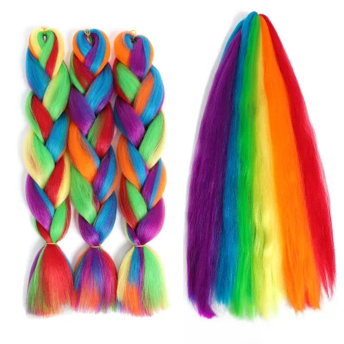 Miniatura 11 de Cabello trenzado de fibra sintética, tamaño jumbo, extensiones de cabello Kanekalon suave, color negro, (24 pulgadas, 3 piezas)