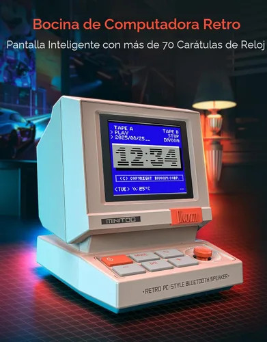 Miniatura 2 de Divoom MiniToo Retro Altavoz de Computadora de Estilo PC, Pantalla de Pixeles Inteligente con Caras Personalizadas, Bluetooth y Audio USB, Reloj