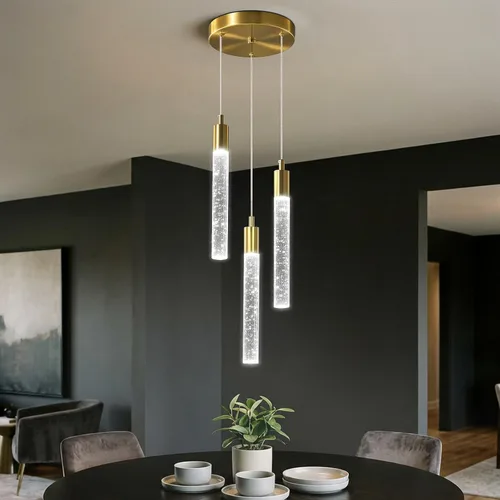 Miniatura 15 de Iluminación de Isla de Cocina Accesorio de Luz Moderna Lámpara Colgante Dorada Regulable LED Acabado de Latón Mini Luces Colgantes de Cristal