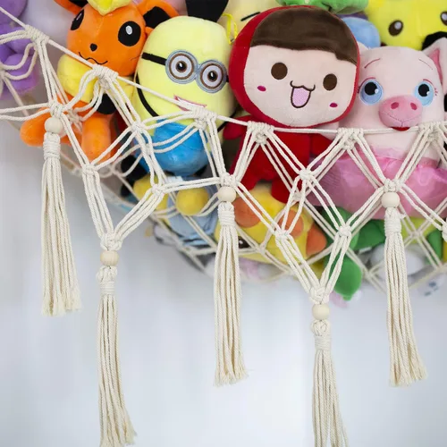 Miniatura 4 de Red o Hamaca para Animales de Peluche - Almacenamiento de Juguetes de Macramé, Organizador de Peluche, Red Colgante de Esquina, Guardería Bohemia