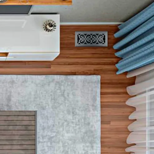Miniatura 8 de Precision Flow - Rejilla de piso de acero de 4 x 10 pulgadas, diseño victoriano, acabado gris granito, cubiertas de ventilación prémium