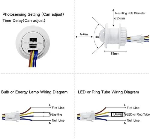 Miniatura 2 de Mini Interruptor de Luz con Sensor de Movimiento 110-220V Sensor PIR Detección Inteligente Retardo de Tiempo Ajustable Detector de Inducción