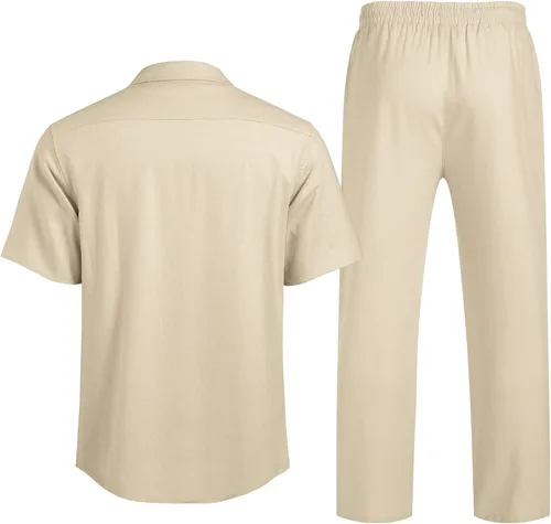 Miniatura 3 de COOFANDY Conjunto de ropa de lino de 2 piezas para hombre camisa con botones y pantalones sueltos