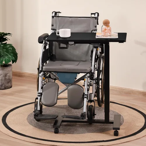 Miniatura 2 de Mesa eléctrica para colocar sobre la cama con ruedas, altura ajustable, mesa auxiliar reclinable, en forma de C, pequeño escritorio para computadora