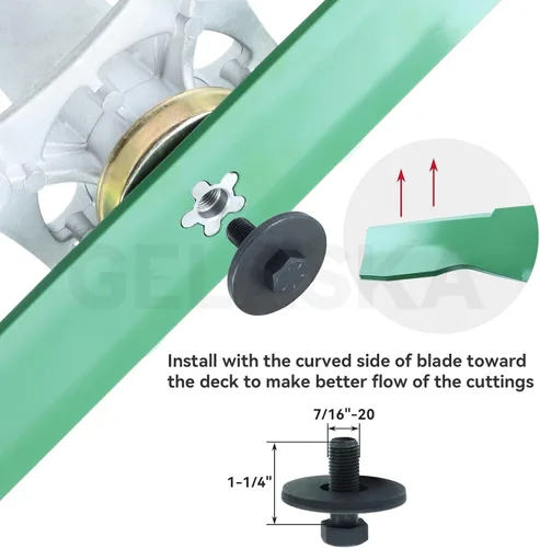 Miniatura 5 de GELASKA Paquete de 2 cuchillas 532138971 para cortacésped de alta elevación con pernos 532193003 – Compatible con cubiertas de cortacésped Craftsman