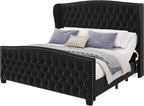 Miniatura 8 de LUXOAK Base de cama ajustable tamaño Queen con cabecero copetudo y respaldo de ala, base de cama ajustable inteligente con doble motor y control