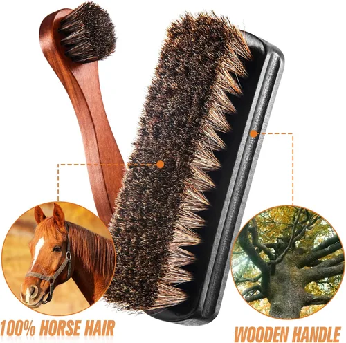 Miniatura 3 de Kit de 4 cepillos para zapatos de pelo de caballo, aplicadores de limpieza de piel, botas, cepillos de cuidado, cepillo limpiador de gamuza