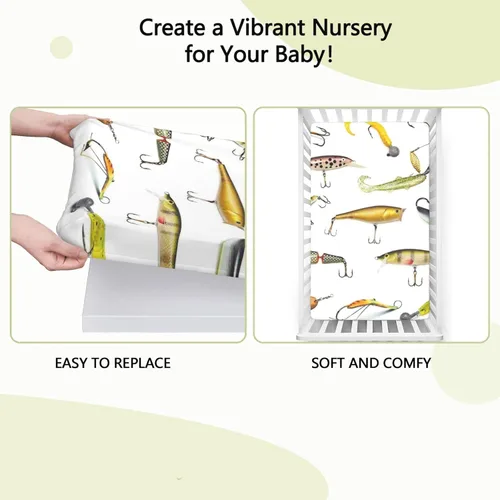 Miniatura 6 de Sábanas bajeras ajustables para cuna con temática de pesca, sábanas para colchón de cuna o sábana para cama infantil, multicolor, 24 x 38 pulgadas