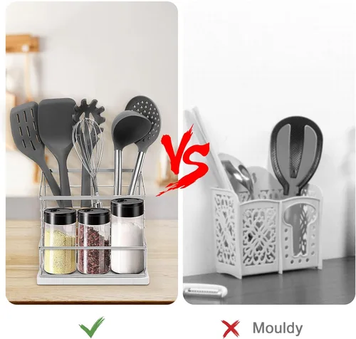 Miniatura 4 de Soporte para utensilios para encimera de cocina, soporte de utensilios de metal para saleros y pimenteros para encimera de cocina, almacenamiento