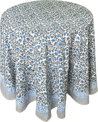 Miniatura 49 de ATOSII Mantel Redondo Bohemio Jade de Algodón 100%, Mantel de Lino con Estampado Floral de Bloques para Comedor, Fiestas, Bodas, Exteriores I