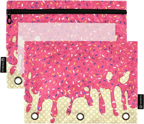 Miniatura 124 de Estuche para lápices de fútbol de fútbol en campo para carpeta de 3 anillas, paquete de 2 bolsas impermeables para lápices, estuche transparente