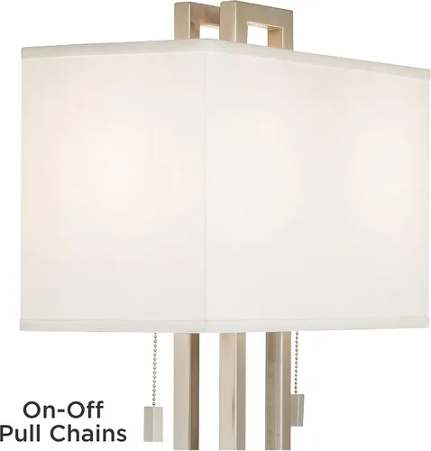 Miniatura 6 de Possini Euro Design Gossard - Lámpara de mesa moderna de 30 pulgadas de alto, níquel cepillado, plata, metal abierto, tela blanca, rectangular, Única