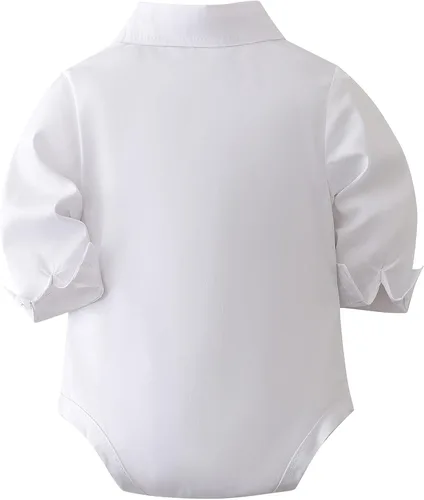 Miniatura 5 de SALNIER Conjunto de ropa de traje de bebé niño esmoquin trajes de caballero trajes de corbatín camisa tirantes pantalones boina sombrero 0-24M
