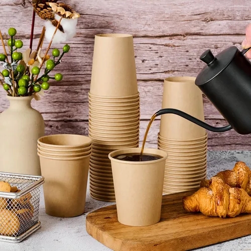 Miniatura 3 de LITOPAK Paquete de 100 tazas de café de papel kraft de 8 onzas para agua, jugo y té, tazas de café caliente desechables para el hogar, restaurante