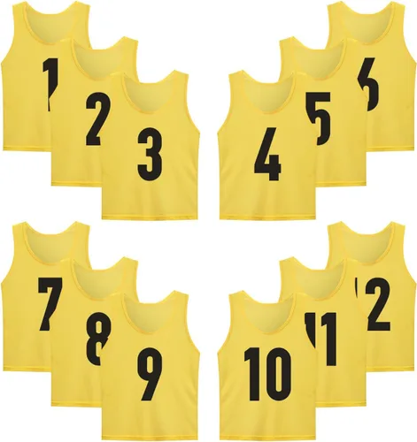 Miniatura 7 de Paquete de 12 (1-12) camisetas numeradas, baberos de fútbol, piñones para entrenamiento de equipo, para adultos, jóvenes y niños.