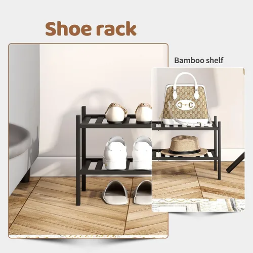 Miniatura 4 de Zapatero de bambú apilable para zapatos, organizador de almacenamiento para unidad, entrada, pasillo y armario, estante resistente independiente