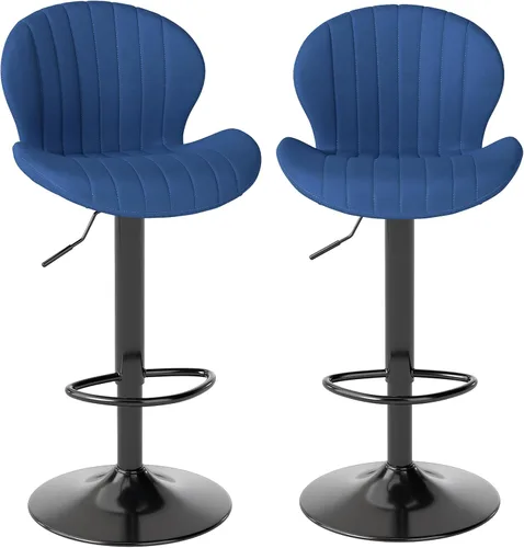 Miniatura 8 de Youhauchair - Juego de 2 taburetes de bar modernos, de terciopelo con altura ajustable y giratorios, sillas de isla de cocina sin brazos con Azul