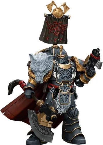 JOYTOY 1/18 Warhammer 40,000 Figura de acción Space WolvesLegion Praetor con hacha de poder y escudo de combate, colección modelo 15 años + regalo